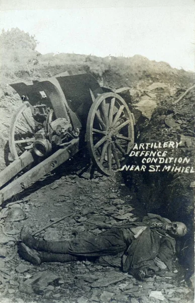 Destrozado Puesto Artillería Francés Cerca Saint Mihiel Con Cadáver Tripulante — Foto de Stock