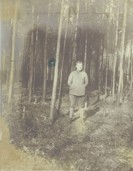 German Soldier Standing Forest Posing Camera — Stock Photo, Image