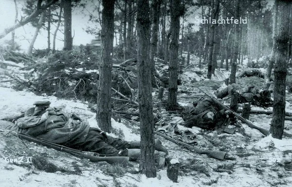 Soldados Russos Mortos Deitados Uma Floresta — Fotografia de Stock