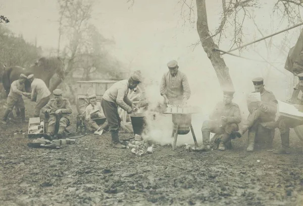 Soldaten Koken Voedsel Veld Keuken — Stockfoto