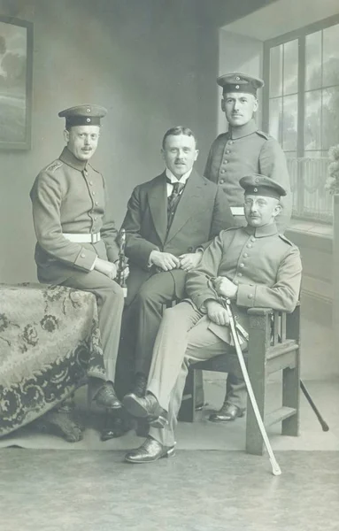 Three German Soldiers Civilian Posing Camera Studio — Stock Photo, Image