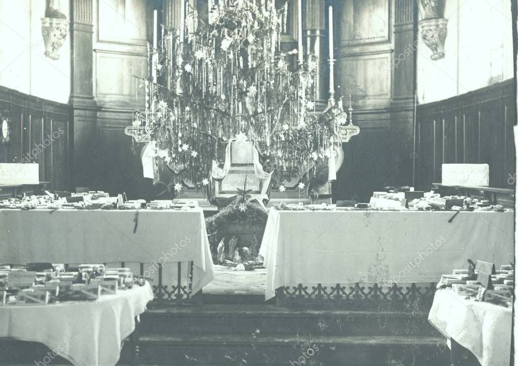 Inside view of church well prepared for christmas party