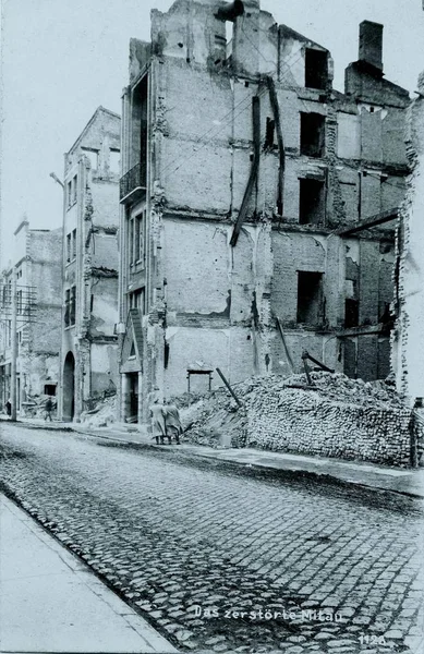Weergave Van Beschadigde Huizen Bombardementen Mitau Letland — Stockfoto