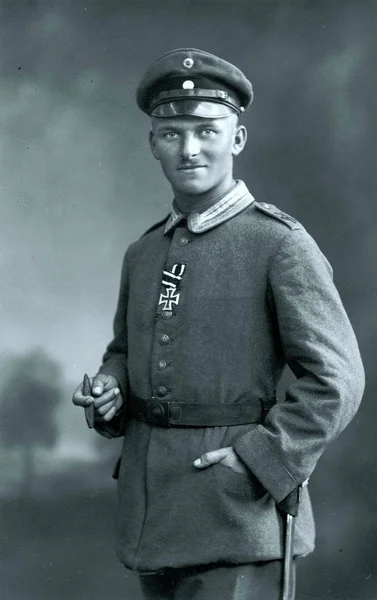 German Sergeant Iron Cross Posing Photographer Studio — Stock Photo, Image