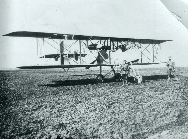 Two German Soldiers Guards Duty Captured Two Engine Plane — Stock Photo, Image