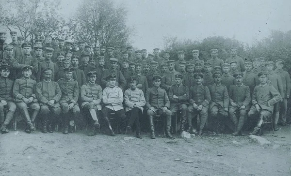 Soldats Allemands Posant Caméra Devant Des Buissons — Photo