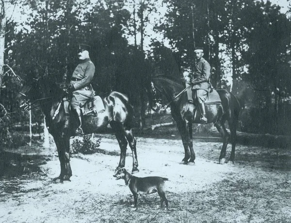 Duits Officier Jongen Paarden Met Hond Velden — Stockfoto