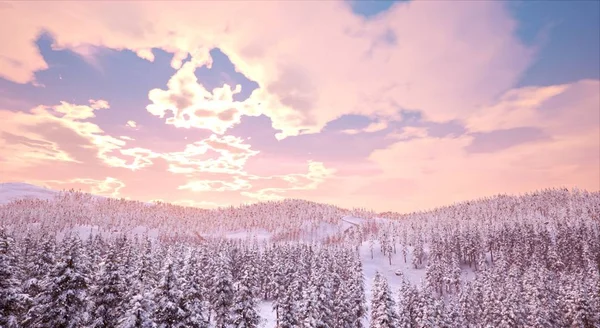 Вид Лесистые Горы Розовом Закате — стоковое фото