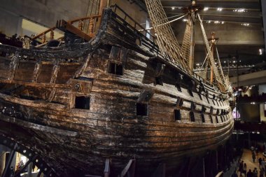 Stockholm, İsveç - 31 Aralık 2017. Vasa Müze ve 1626 ve 1628 arasında inşa edilmiş Vasa İsveç savaş gemisi