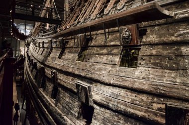 Stockholm, İsveç - 31 Aralık 2017. Vasa Müze ve 1626 ve 1628 arasında inşa edilmiş Vasa İsveç savaş gemisi