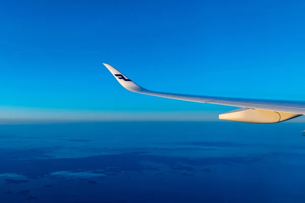 Фінляндія Гельсінкі Mar 2020 Blue Finnair Авіакомпанія Логотип Крилі Літака — стокове фото