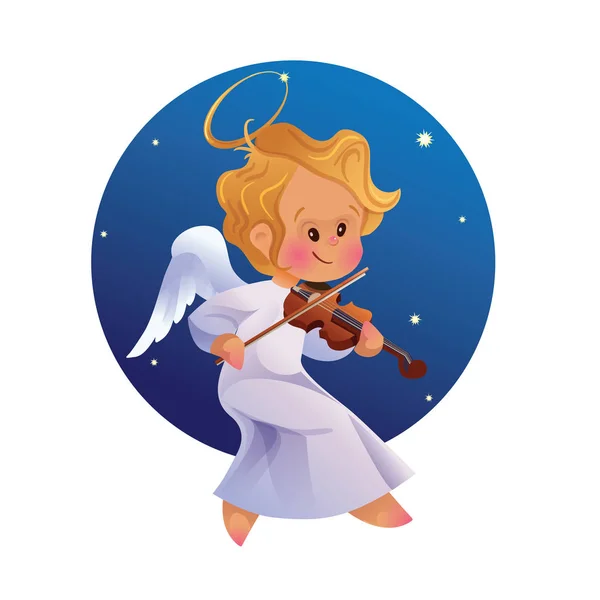 Bonito feliz sorridente Natal bab anjo tocando violino —  Vetores de Stock