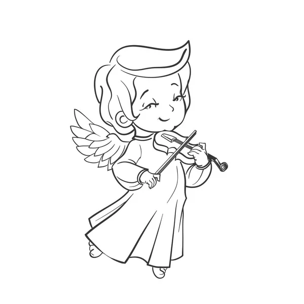 Cute baby angel making music playing violin — Stock Vector