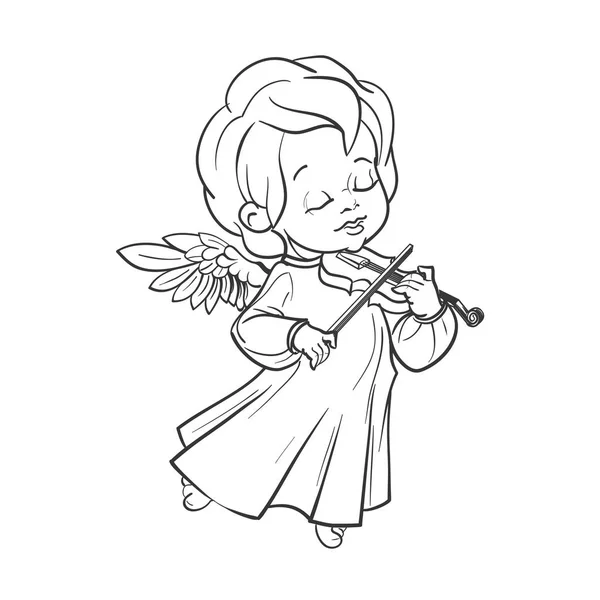 Cute baby angel making music playing violin — Stock Vector