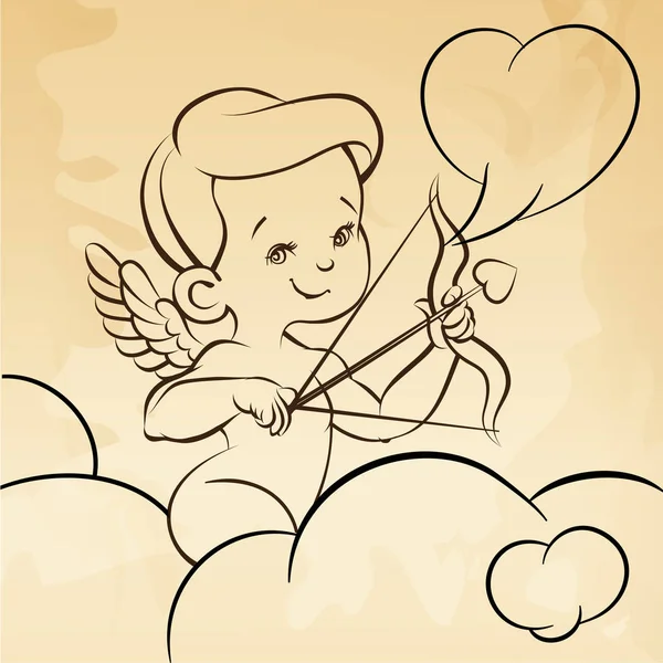 Silhueta Cupido Amor com arco e seta e bolha de fala — Vetor de Stock