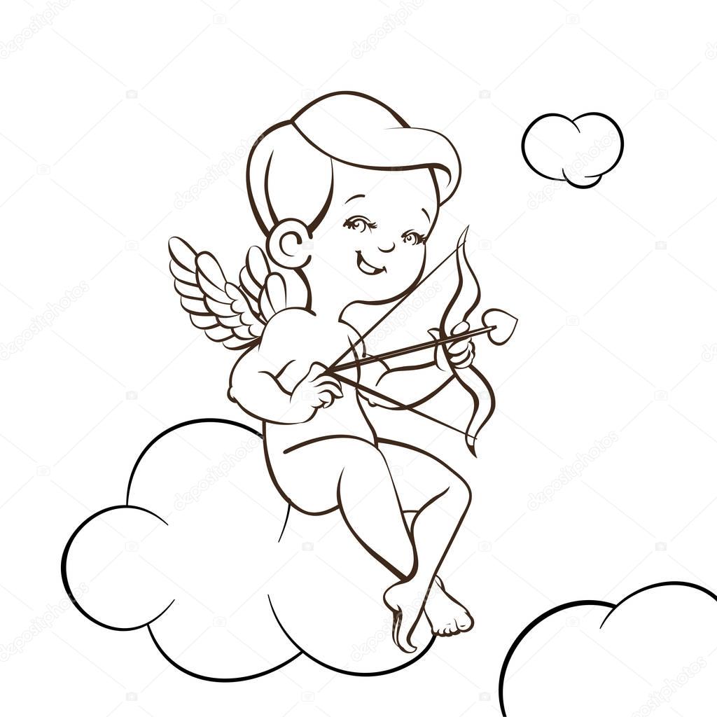 Cupid Love silhouette with bow and arrow and speech bubble