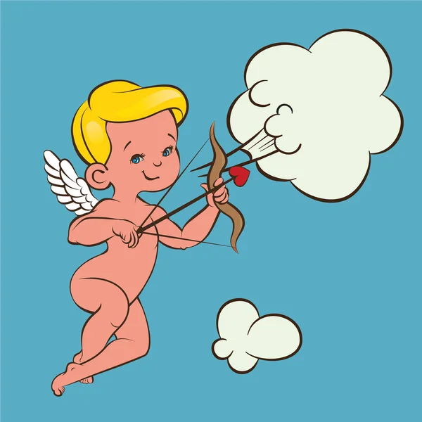 Cupido Amore silhouette con arco e freccia e la bolla discorso — Vettoriale Stock