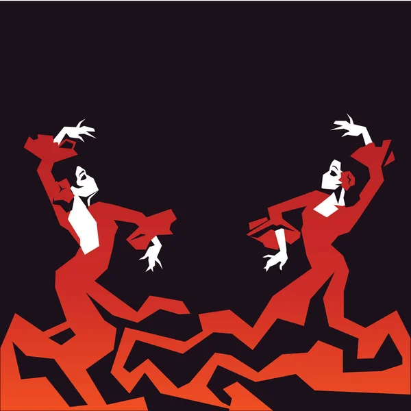 Par flamencodansare i uttrycksfulla imponerande pose. Minimalistic lakoniska — Stock vektor