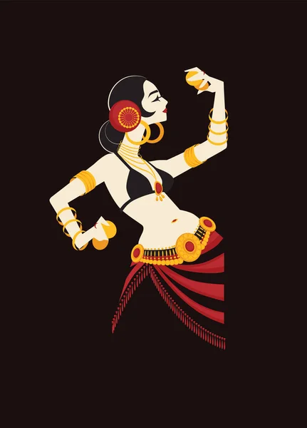 Tribal belly dancer with cymbals holding expressive impressive pose — Stock Vector