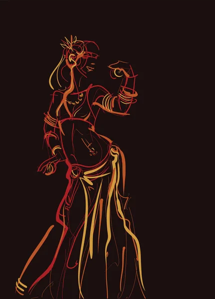 Danseuse tribale du ventre avec des cymbales tenant la pose impressionnante expressive — Image vectorielle