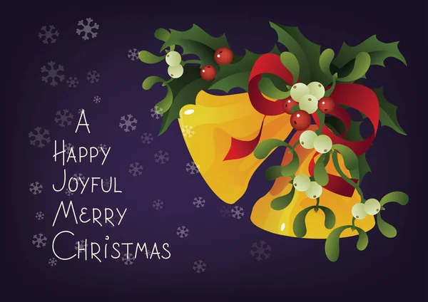Christmas seasonal greeting card A Happy Joyful Merry Christmas and Jingle bells — Stock Vector