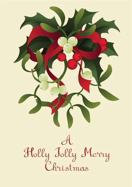 Christmas seasonal greeting card with a A Happy Joyful Merry Christmas and Misletor — Stock Vector