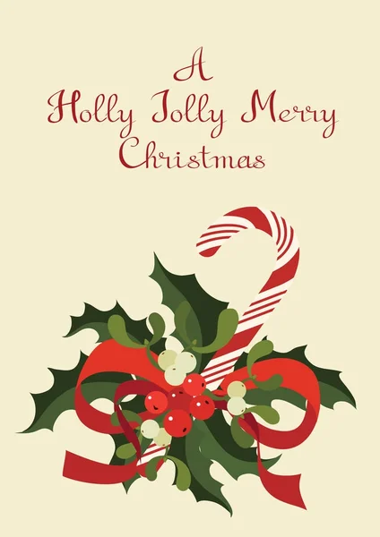 Χριστούγεννα εποχιακά ευχετήρια κάρτα με καραμέλα από ζαχαροκάλαμο. Μια ευτυχισμένη χαρούμενη καλά Χριστούγεννα — Διανυσματικό Αρχείο