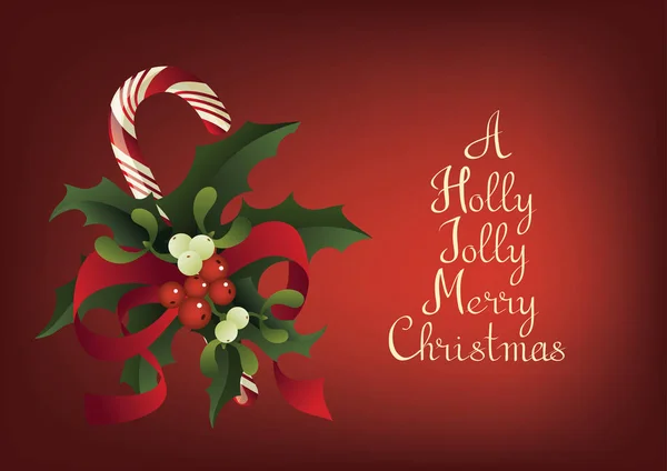 Christmas seasonal greeting card with candy cane. A Happy Joyful Merry Christmas — Stock Vector