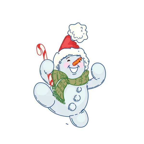 Happy cute cartoon snowman — Stock Vector