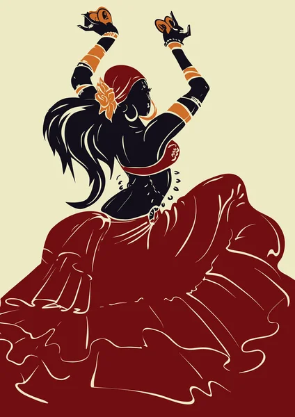 Tribal Fusão bellydance dançarina silhueta stencil design gráfico — Vetor de Stock