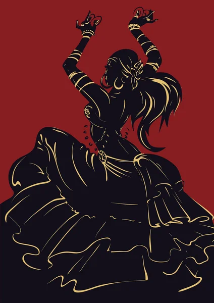Tribal Fusion bellydance danseur pochoir silhouette graphisme — Image vectorielle