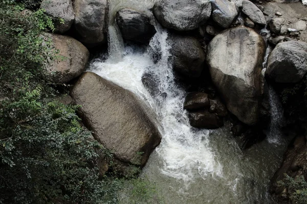 Mountain Waterfall Water Foam Huge Boulders Top View Jungle Wild — Stock Photo, Image