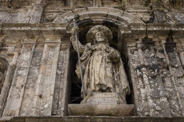 Santiago Compostela Spanyolország 2018 Szent Jakab Középkori Szobra Templom Homlokzatán — Stock Fotó