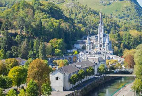 Lourdes Punkt Orientacyjny Godzinach Porannych Filtrowane Katedra Matki Bożej Lourdes — Zdjęcie stockowe