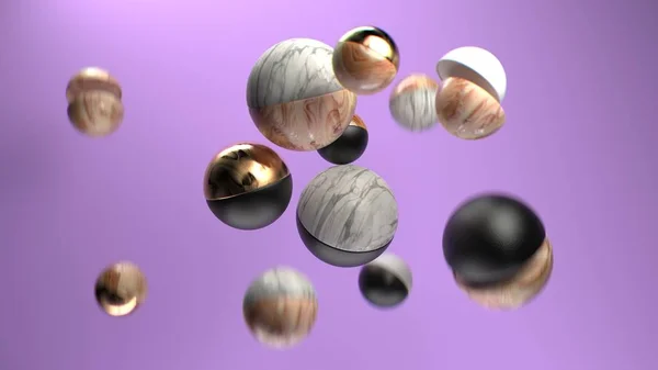 Rendering Group Abstract Spheres Composition Simple Objects Purple Solid Background — Stock Photo, Image