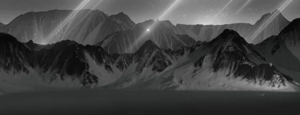 Візуалізація Мальовничого Ландшафту Засніжених Гір Нічний Час Абстрактний Зачарований Темний — стокове фото
