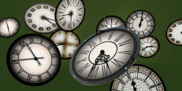 Relojes Flotando Espacio Abstracto Avanzando Tiempo Fondo —  Fotos de Stock