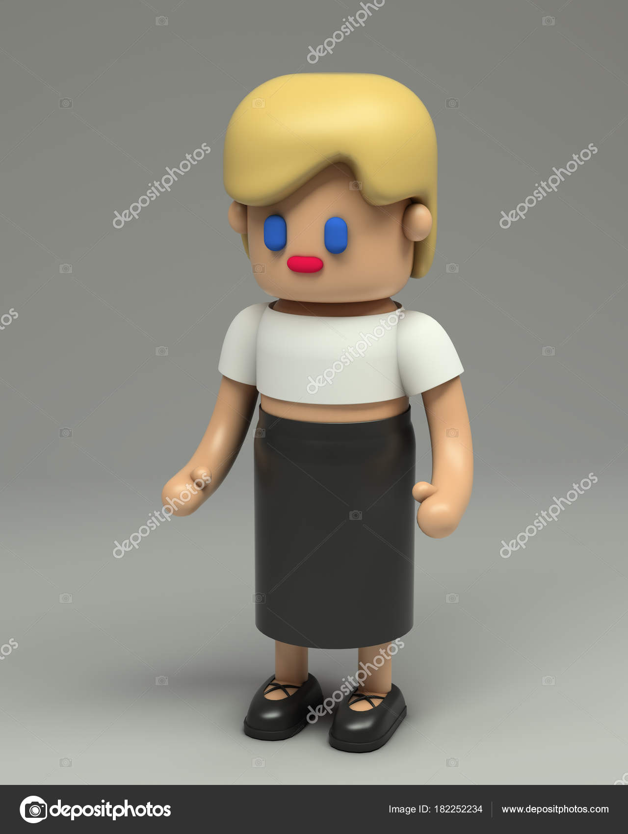 Rendering Little Girl Blonde Hair White Crop Top Black Skirt