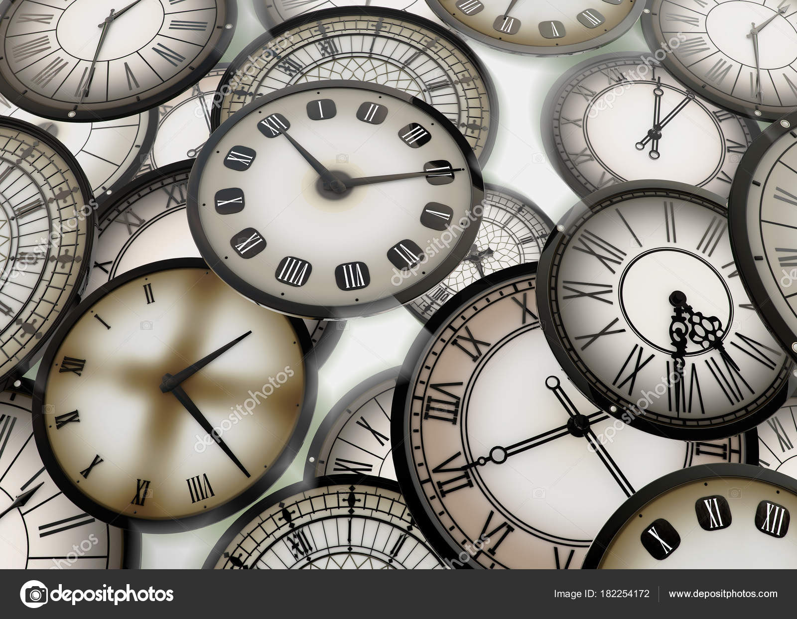 Clocks Floating Abstract Space Moving Forward Time Background Stock ...