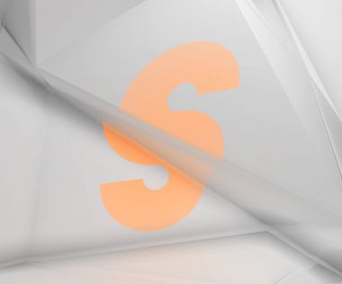 3D render alfabesinin kırılmasıyla yüzeyinde tahmin. Stilize kırık Abc. Yaratıcı geometrik tipografi. Beyaz düşük Poli arka plan üzerinde şık yazı tipi. Poligonal Harf S