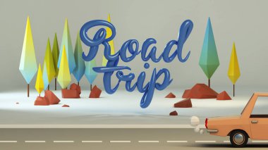 düşük Poli 3D grup ağaçlar ve hat stilize. Metin 