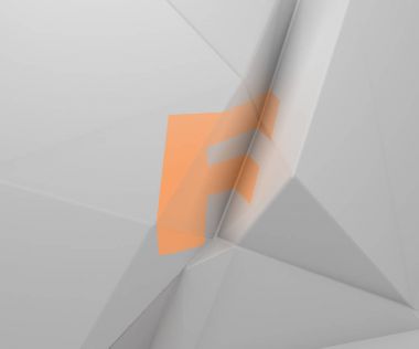 3D render alfabesinin kırılmasıyla yüzeyinde tahmin. Stilize kırık Abc. Yaratıcı geometrik tipografi. Beyaz düşük Poli arka plan üzerinde şık yazı tipi. Poligonal harf F