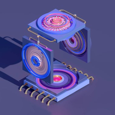 basit form birbirleri etrafında hareket oluşan 3d oluşturulan bilim kurgu mekanizması