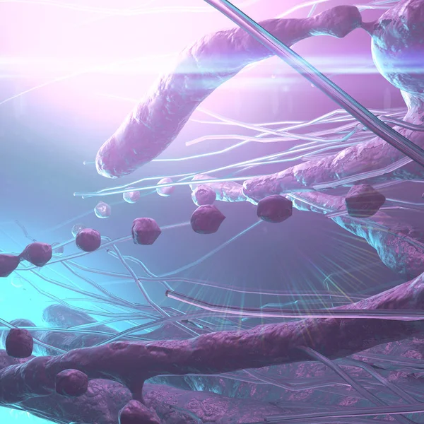 Darstellung Der Abstrakten Komposition Mit Schwimmenden Algen Unter Dem Mikroskop — Stockfoto