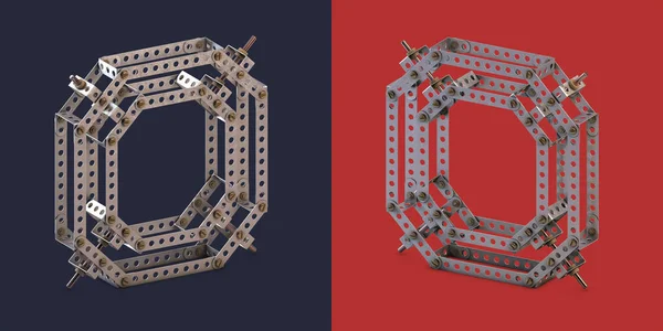 具有红色和深蓝色背景的金属构造器字体 — 图库照片