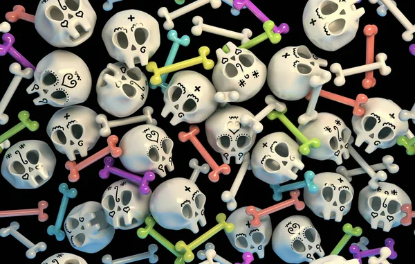 Stylized Cartoon Skulls Bones Seamless Pattern — Stock Photo, Image