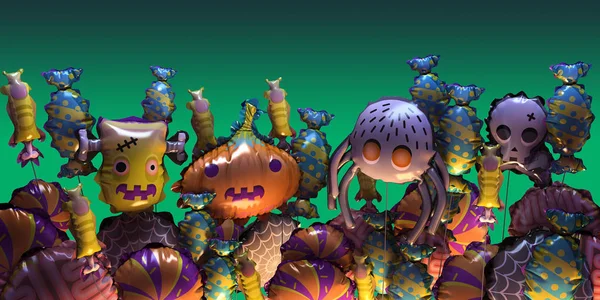Rendering Happy Halloween Gratulationskort Stiliserade Tecknad Halloween Banderoll Eller Affisch — Stockfoto