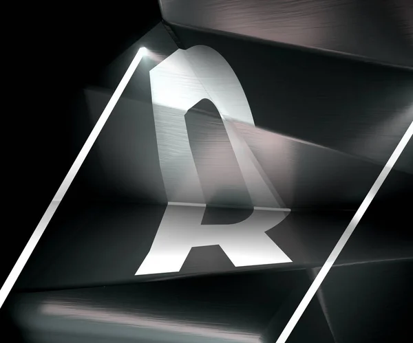 Rendering Alphabet Projected Refracted Surface Neon Lights Sides Creative Geometric — Stock Photo, Image