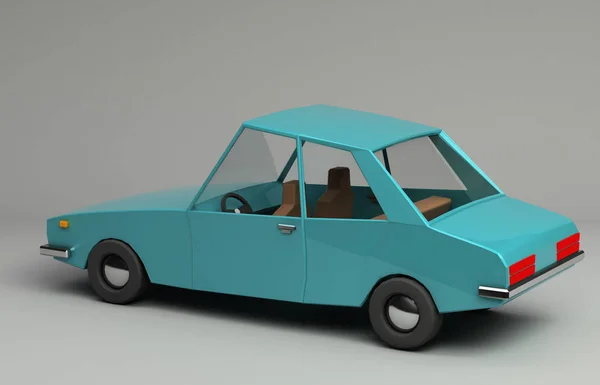 Renderização Engraçado Retro Estilo Carro Azul Veículo Brilhante Brilhante Brilhante — Fotografia de Stock