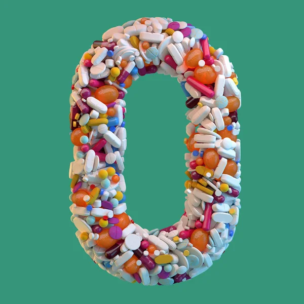 薬の様々 なタイプの レンダリングのアルファベット 大文字の 緑の背景 — ストック写真
